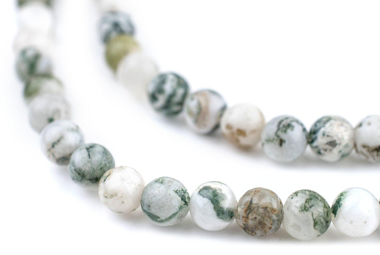 The Bead Chest Round Tree Agate Beads (6mm): Organic Gemstone Round Spherical Energy Stone Healing Power Crystal for Jewelry Bracelet Mala Necklace Making